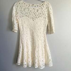 Free People Ivory Lace Embroidered Empire Waist Mini Dress